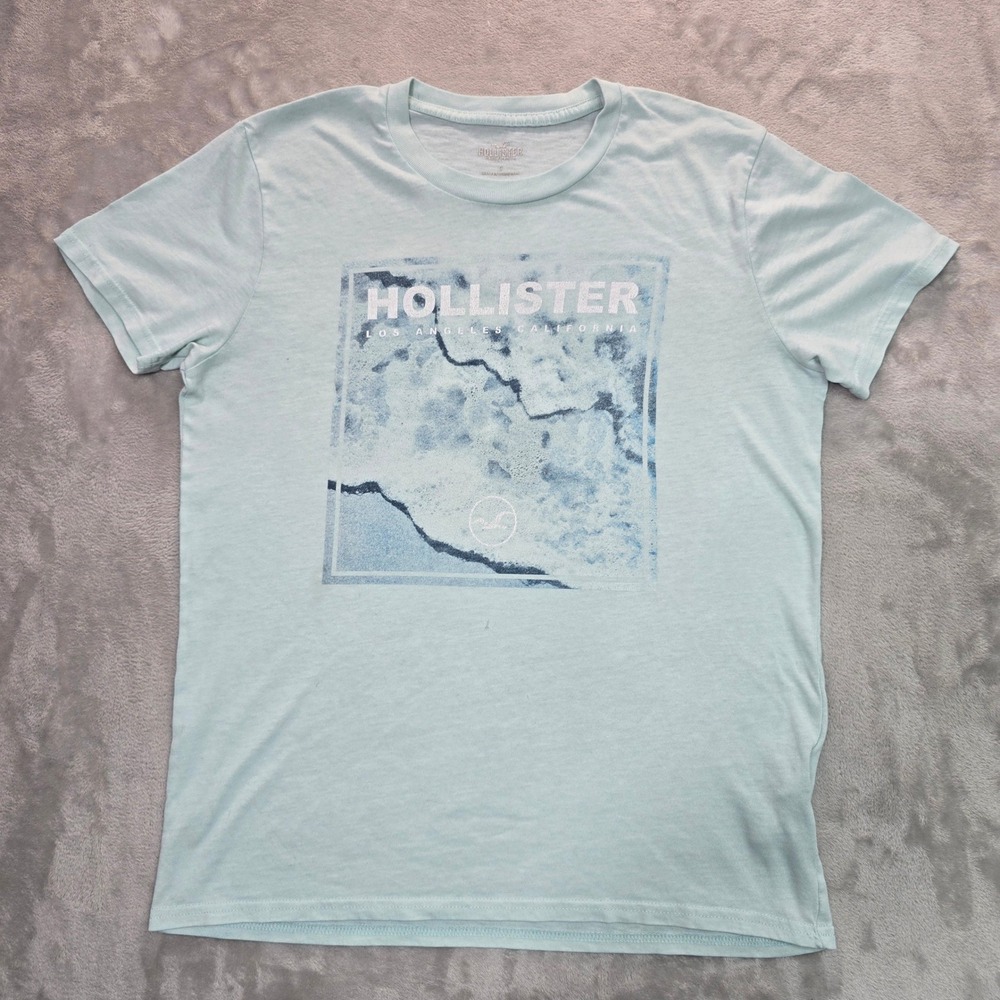 Hollister Mens Graphic T-Shirt Small Mint Green Los Angeles California Tee
